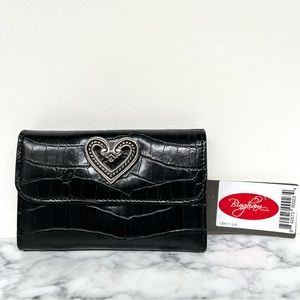 Vintage Brighton black croc embossed tri-fold wallet